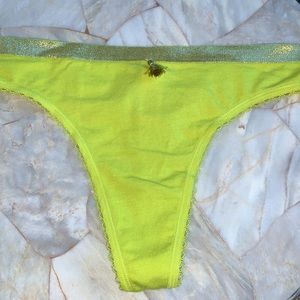 Victorias Secret Thong Panty Lace Trim Embellished Large Vintage Panties Large